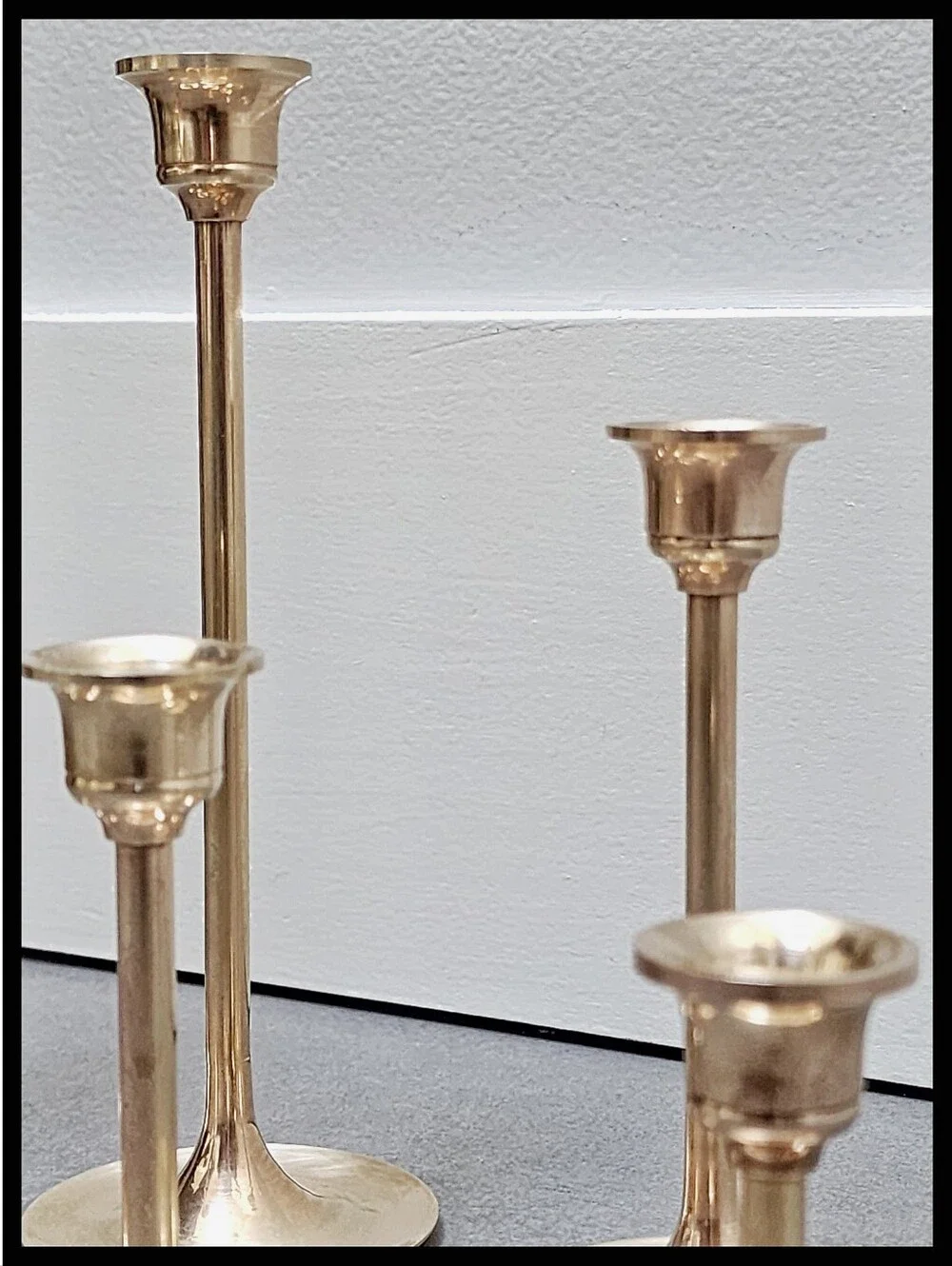 Set Of 6 MCM Vintage Solid Brass Stem Taper Candlestick Holders Graduated Height